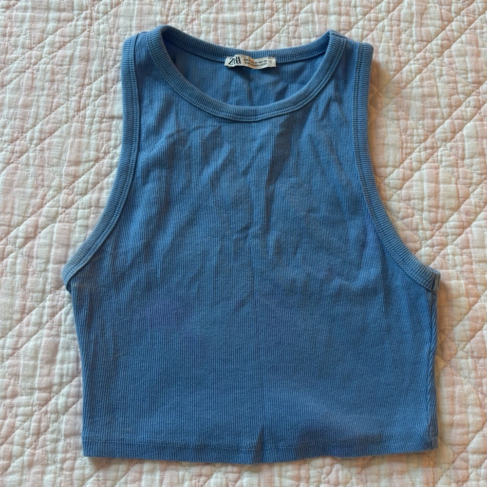 Zara Blue Ribbed Tank Top